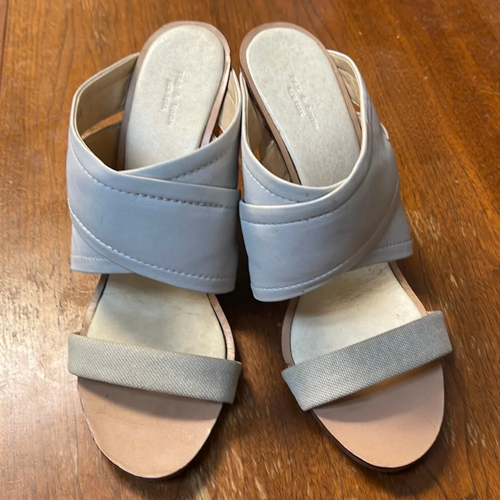 Women’s Rag & Bone Shaw Cream Leather/Fabric Wedge Mule Sandal 39.5EU